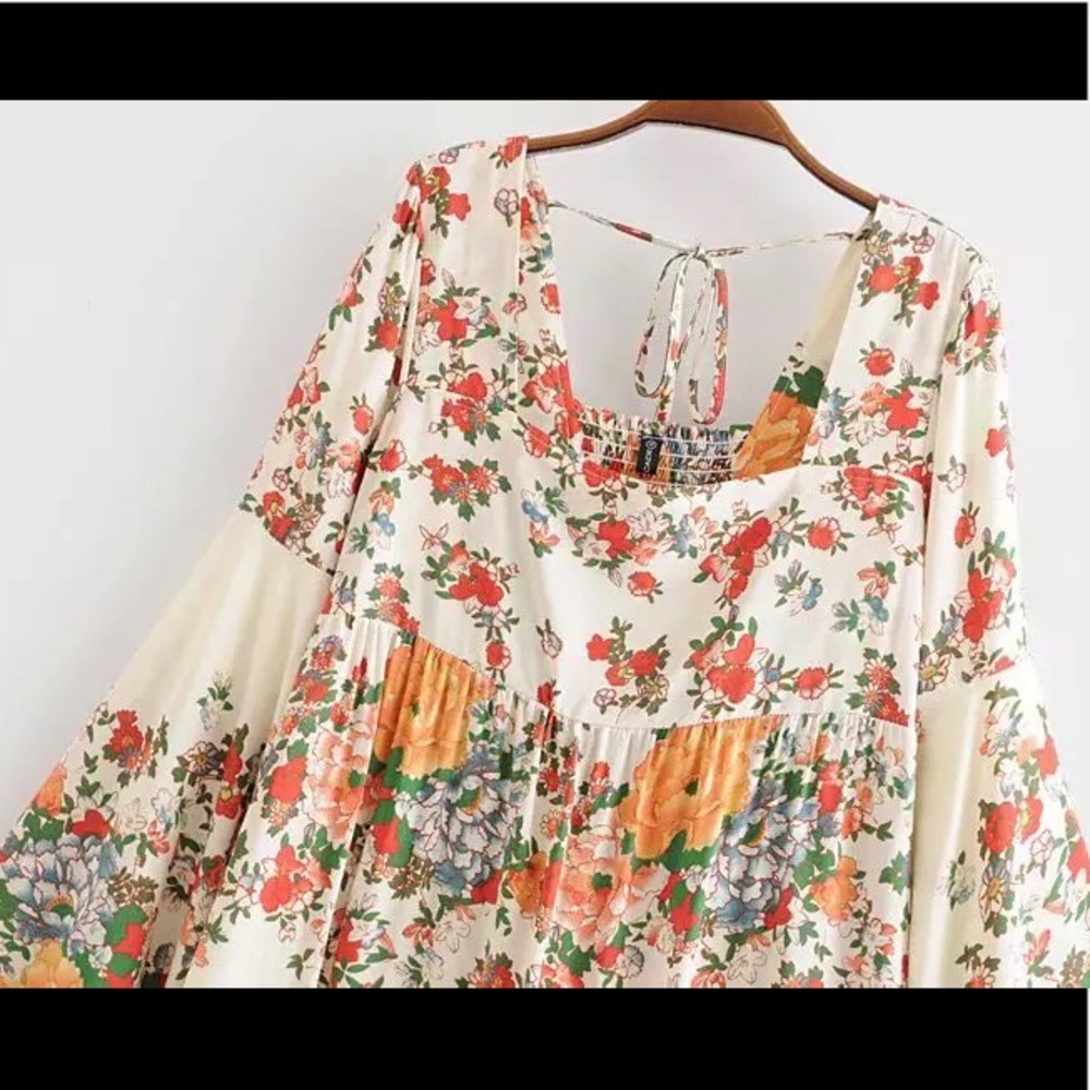 The Elle Boho Bloom Shift Dress w/Bell Sleeves - Picture 8 of 13